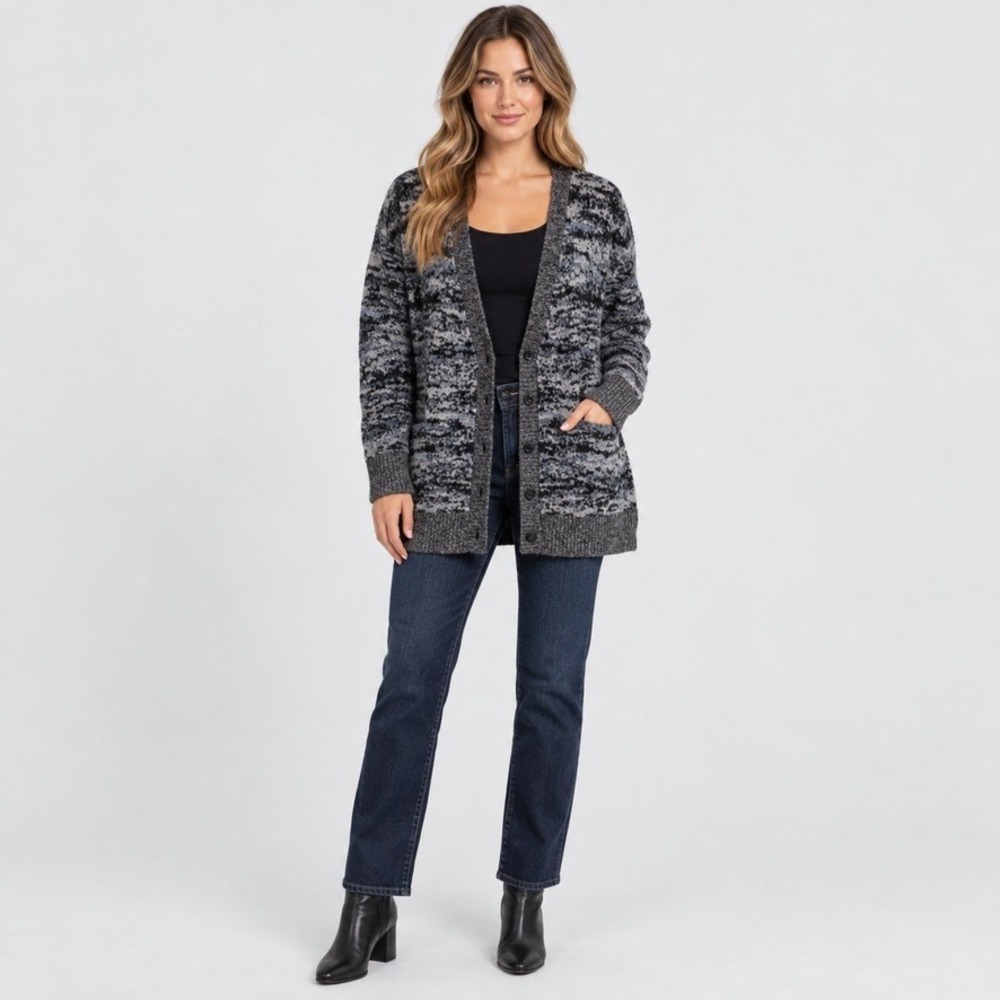 Athleta Womens 2X Gray Blue Westlake Textured Cardigan Sweater V-Neck Oversized